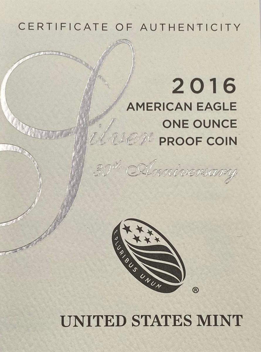 USA:1 dollar 2016 American Eagle i etui med dokumentasjon. 