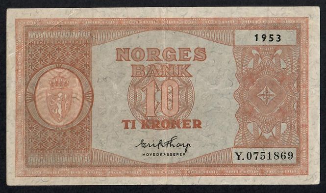 Hovedbilde 10 kr 1953 Y.0751869. Kv: 1