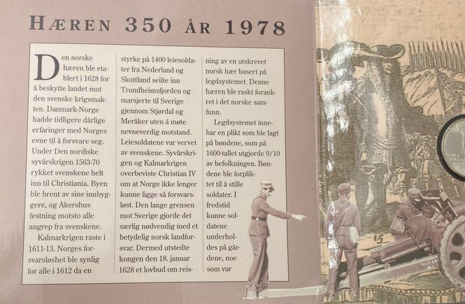 Hovedbilde 5 kr 1978 Hæren 350 år. kv. 0. I folder med info