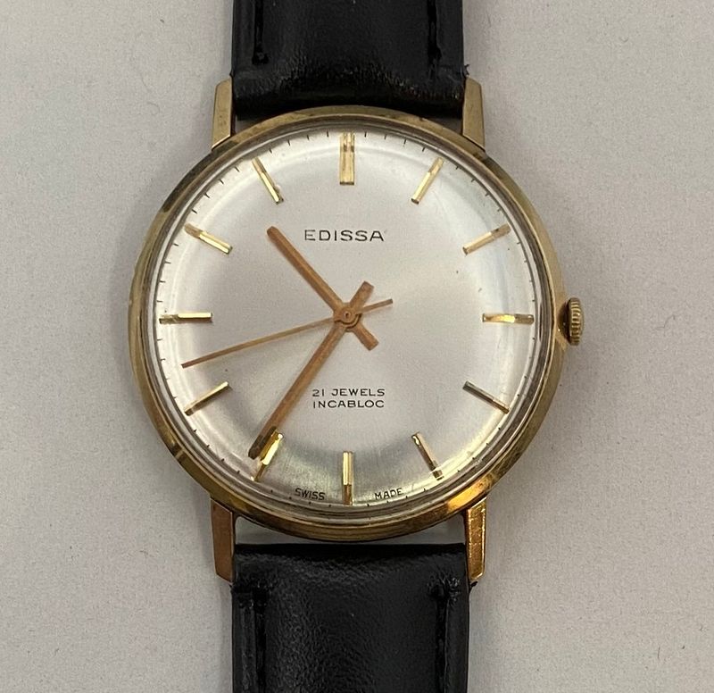 14 k Gull Edissa 21 Jewels Incabloc mekanisk m. sort reim