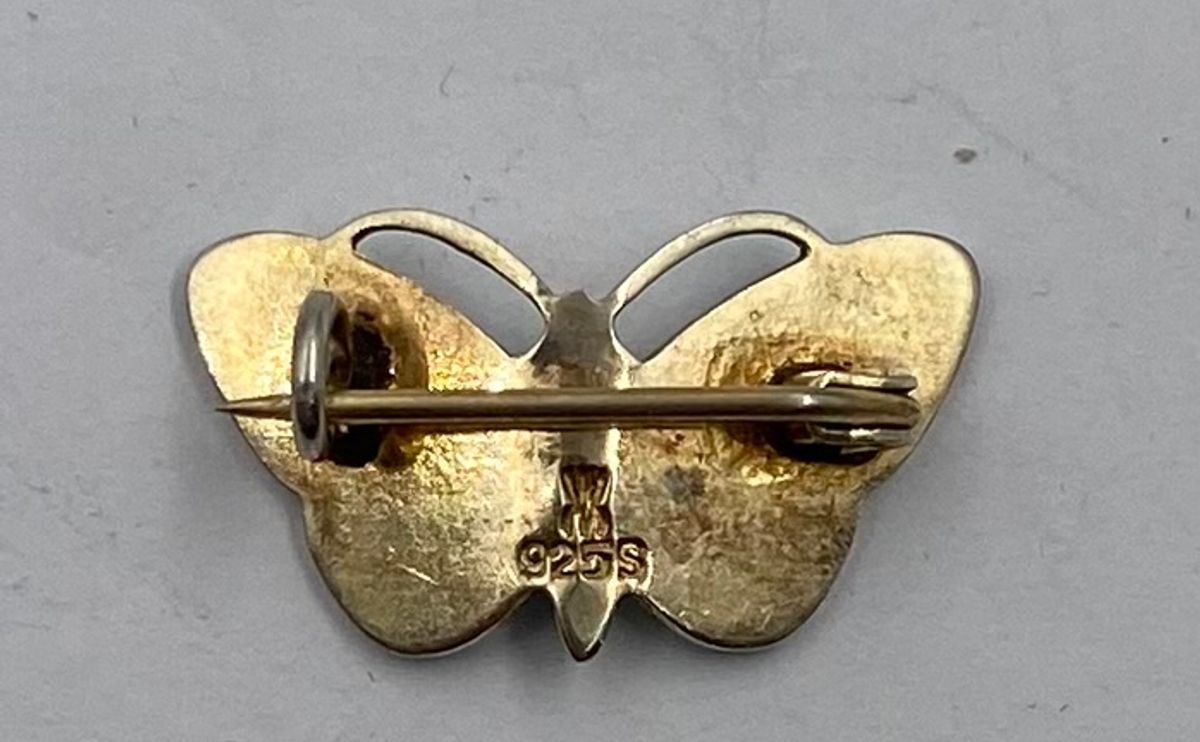 Forgylt Brosje-Sommerfugl 925 sølv med emalje A.Holmsen